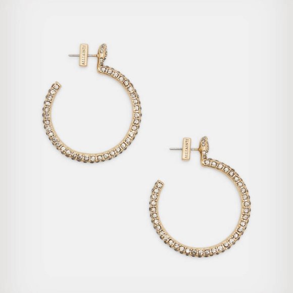 Allsaints Seren Pave Gold-Tone Hoop Earrings - Picture 1 of 8